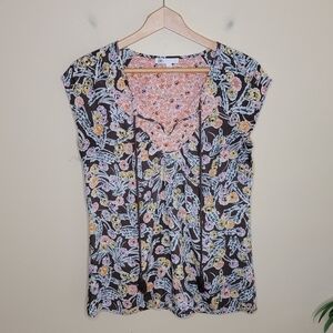 DR2 | Colorful Floral Print Cap Sleeve Blouse Size Small